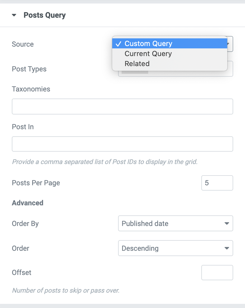 Posts Carousel Post Query Options