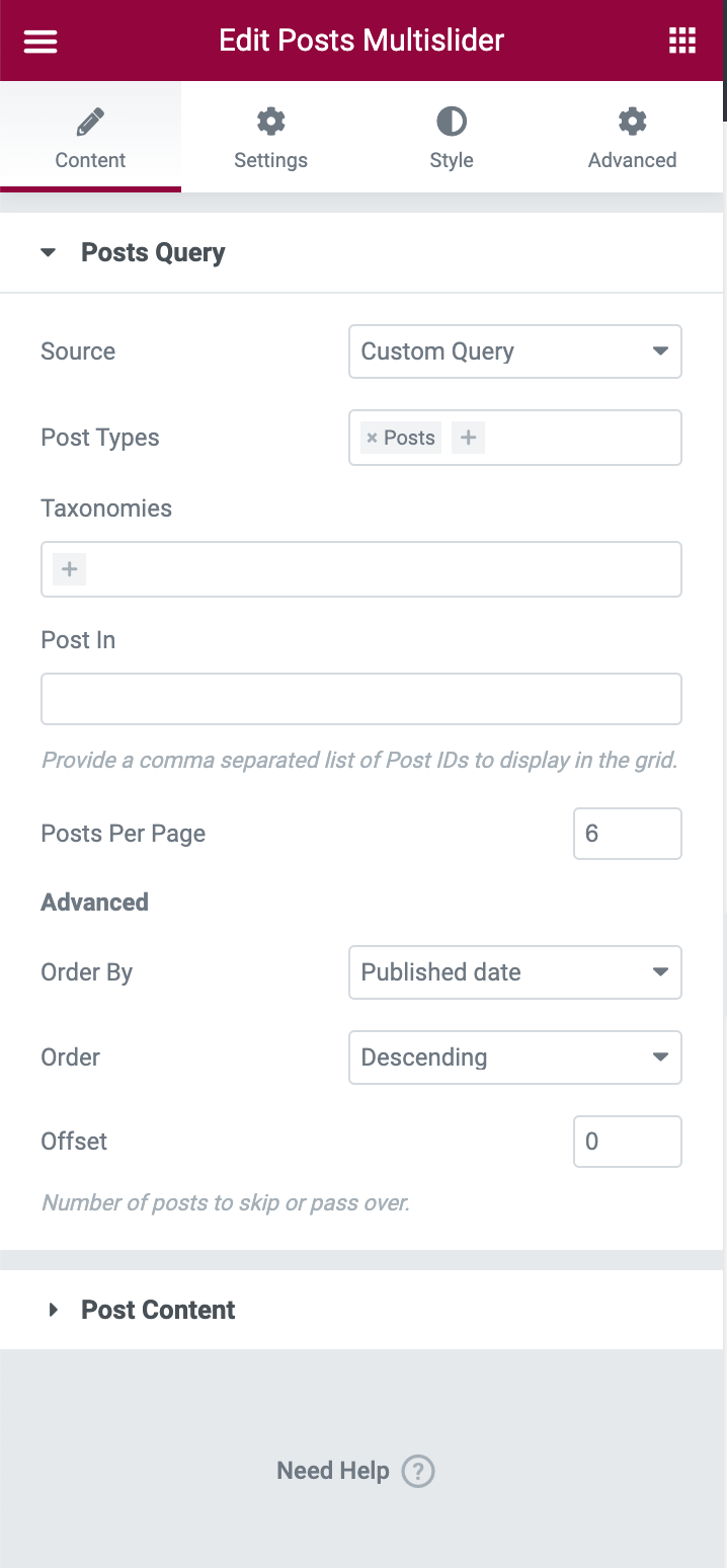 Posts Multislider Build Post Query Tool