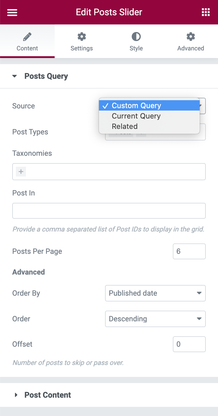 Posts Slider Build Post Query Tool